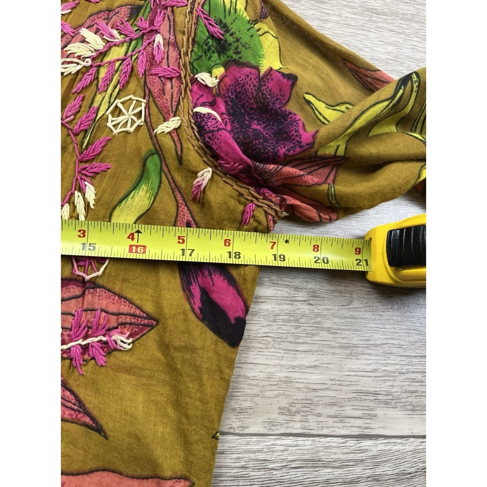 Raj Tunic Dress Women's Size Large Multi Color Floral Cotton Embroidered Kaftan - Picture 9 of 13